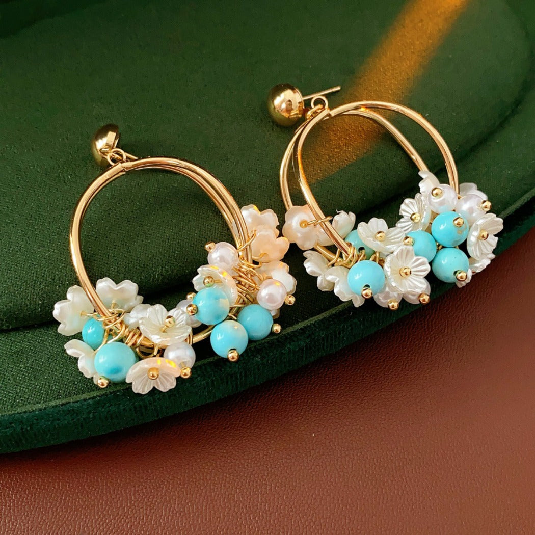 Earwish - Beige Floral Hoop Earrings - Romantic & Charming