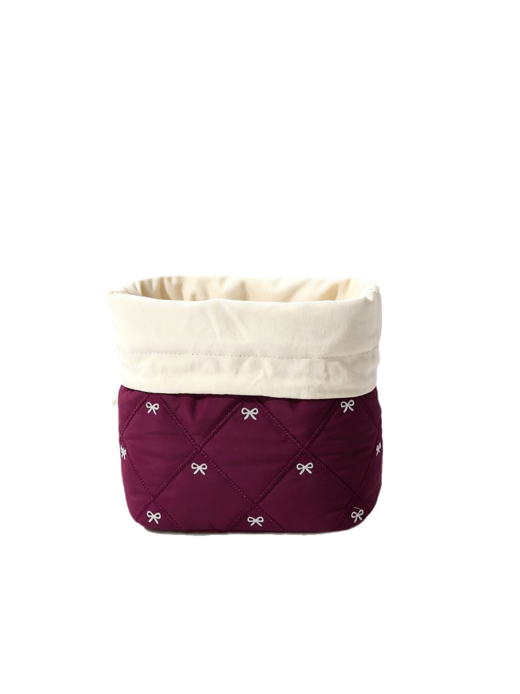 Cosbai - Quilted Bow Embroidery Drawstring Pouch