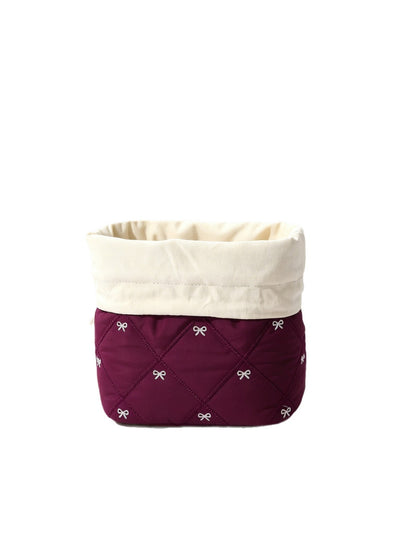Cosbai - Quilted Bow Embroidery Drawstring Pouch