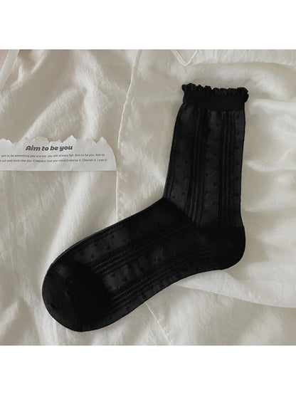 Rufia - Muted Ruffle Solid Color Crew Socks