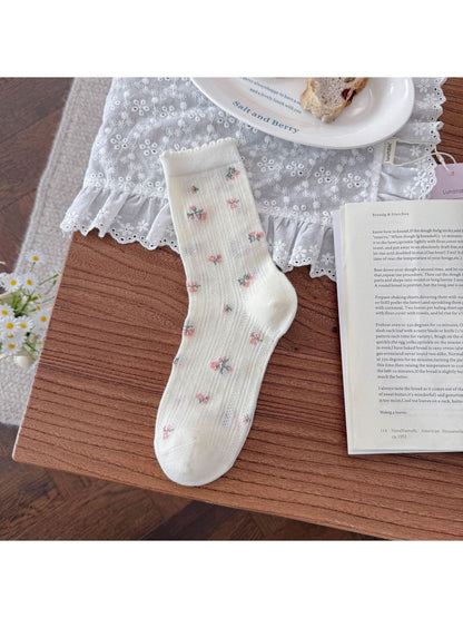 Rufia - Floral Scalloped Trim Crew Socks