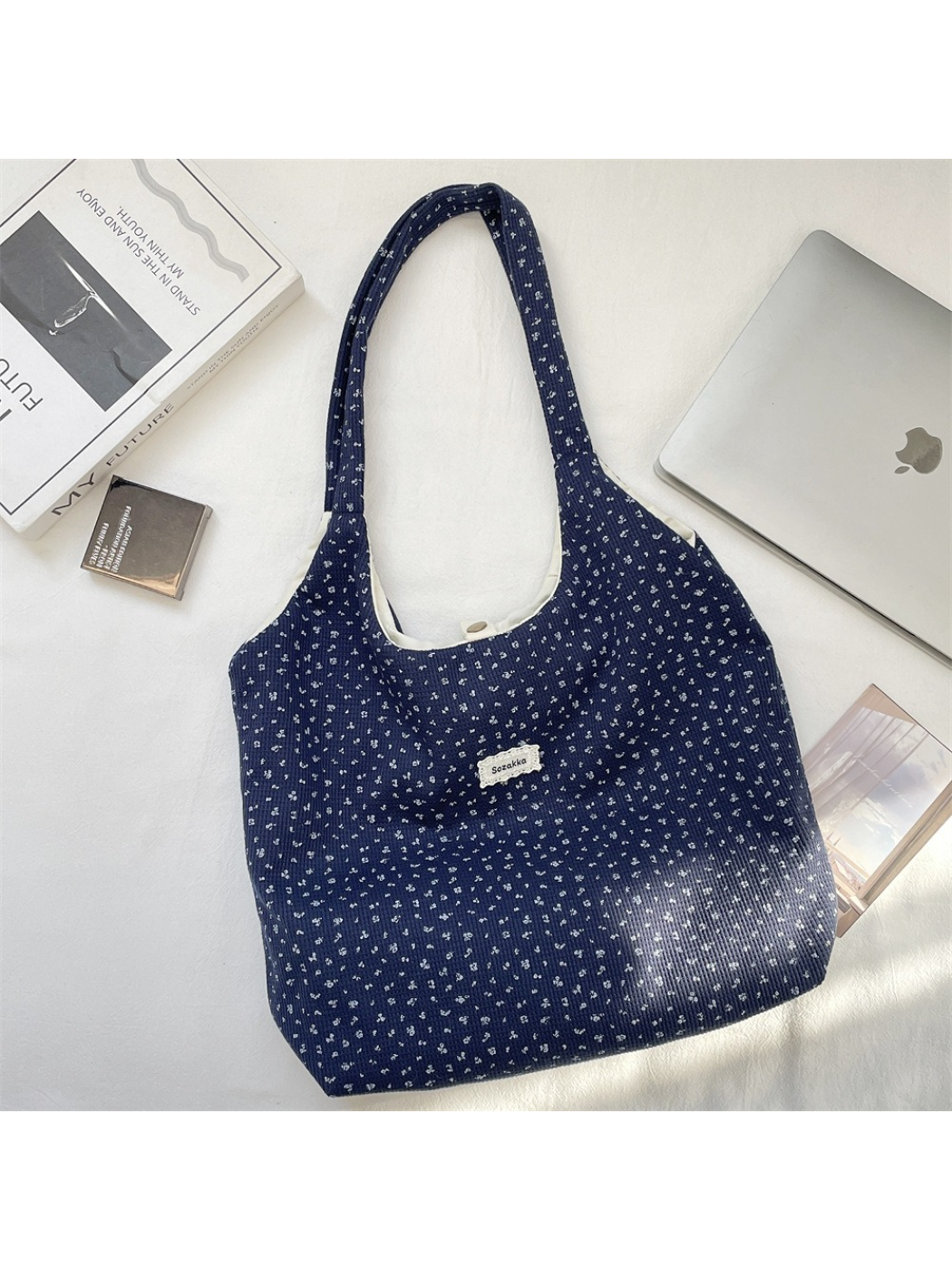 Cosbai - Ditsy Floral Snap Tab Tote Bag
