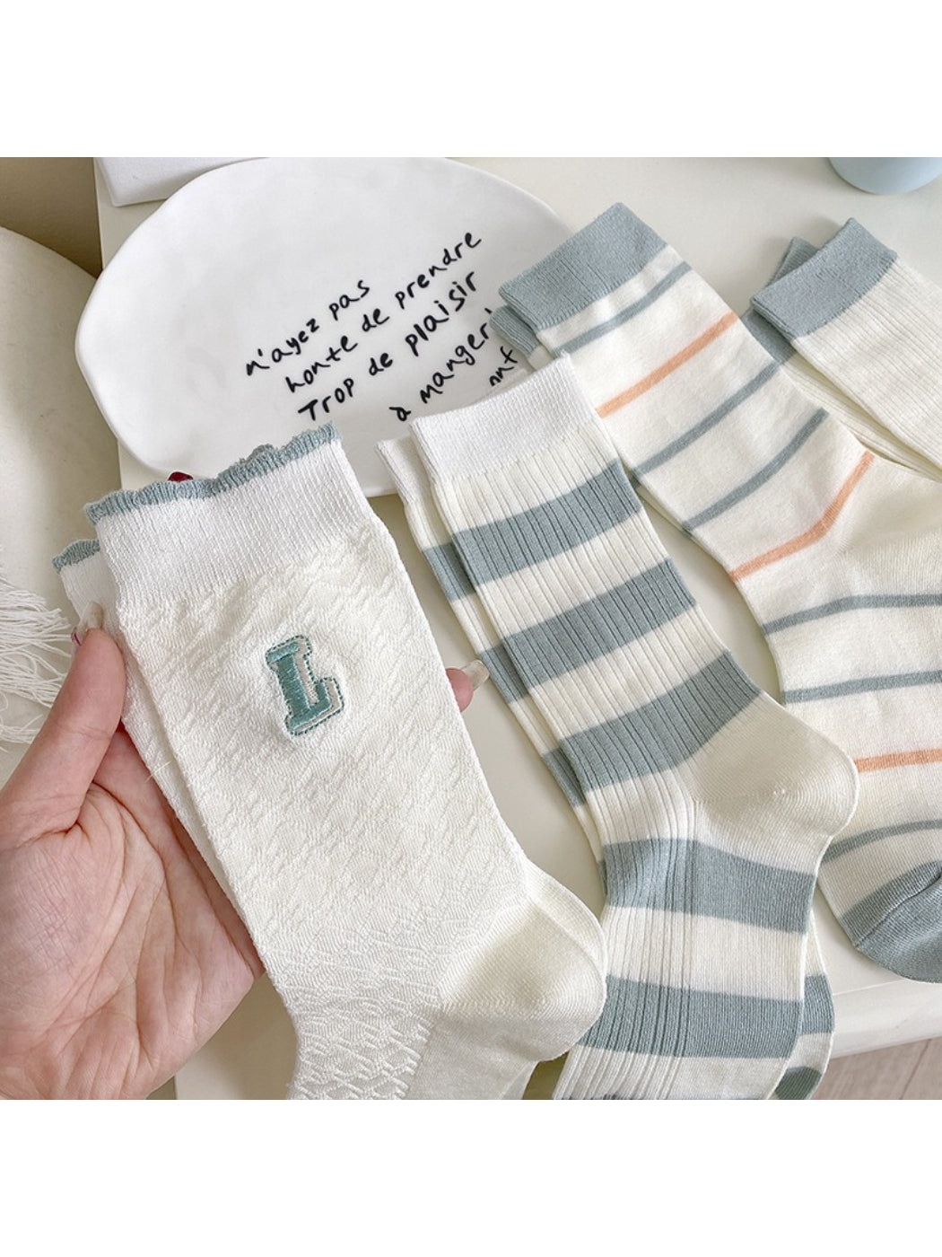 Rufia - Pastel Stripe Ribbed Crew Socks product image 1