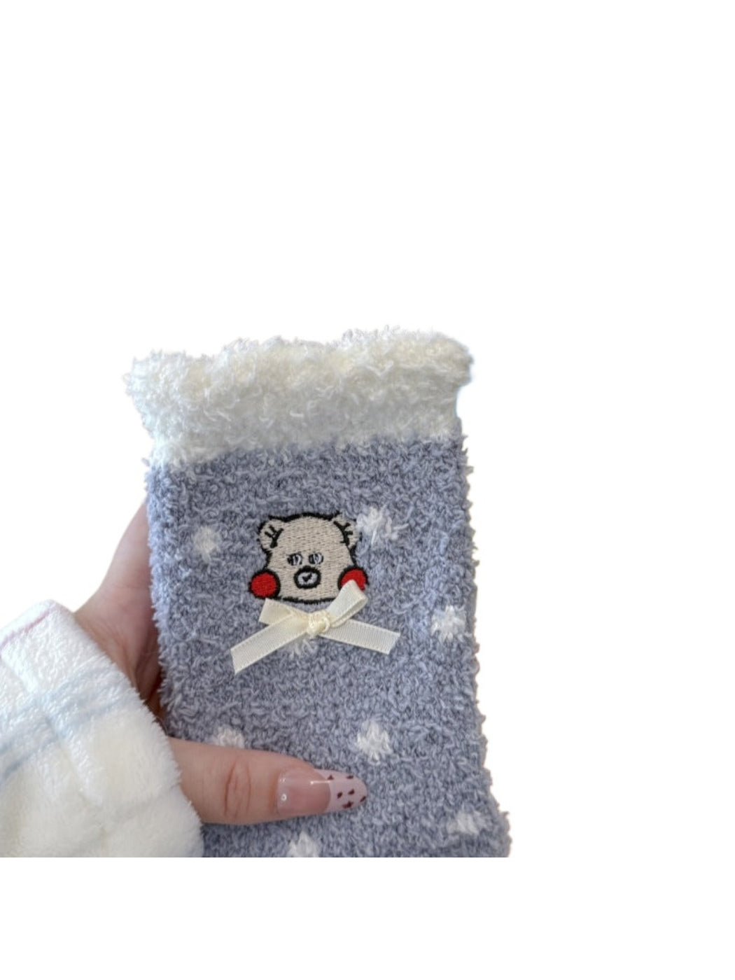 Rufia - Embroidered Cartoon Face & Ribbon Bow Crew Socks