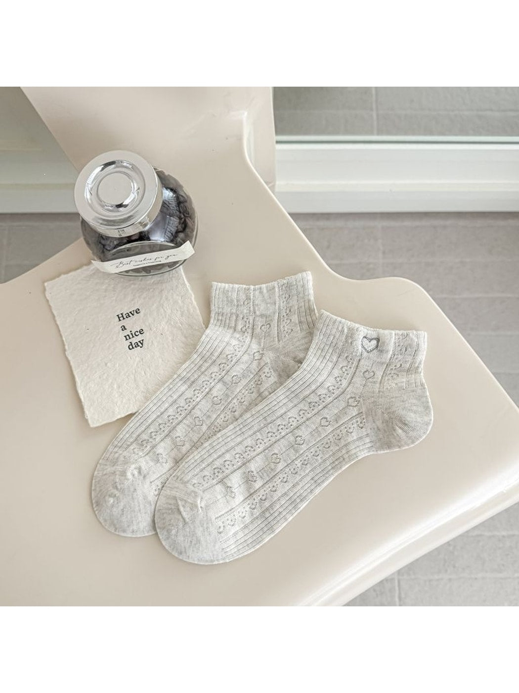 Rufia - Simple Style Heart Pattern Women's Ankle Socks