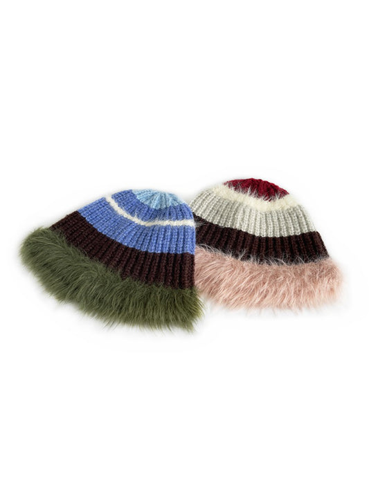 Haila - Colorblock Fuzzy Trim Knit Beanie