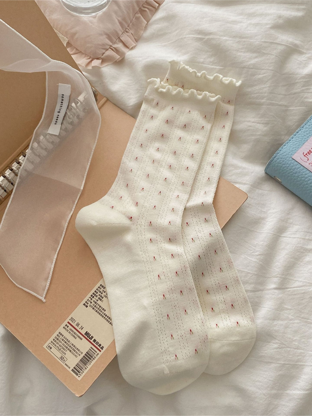 Rufia Ruffle Mesh Dot Mid Calf Socks color options