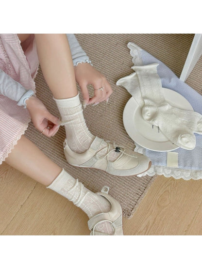 Rufia - White Rolled Cuff Decorative Crew Socks