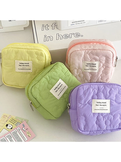 Cosbai - Quilted Floral Candy Color Coin Pouch