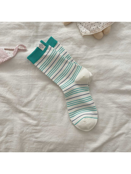 Rufia - Striped Crew Socks with Contrast Cuff