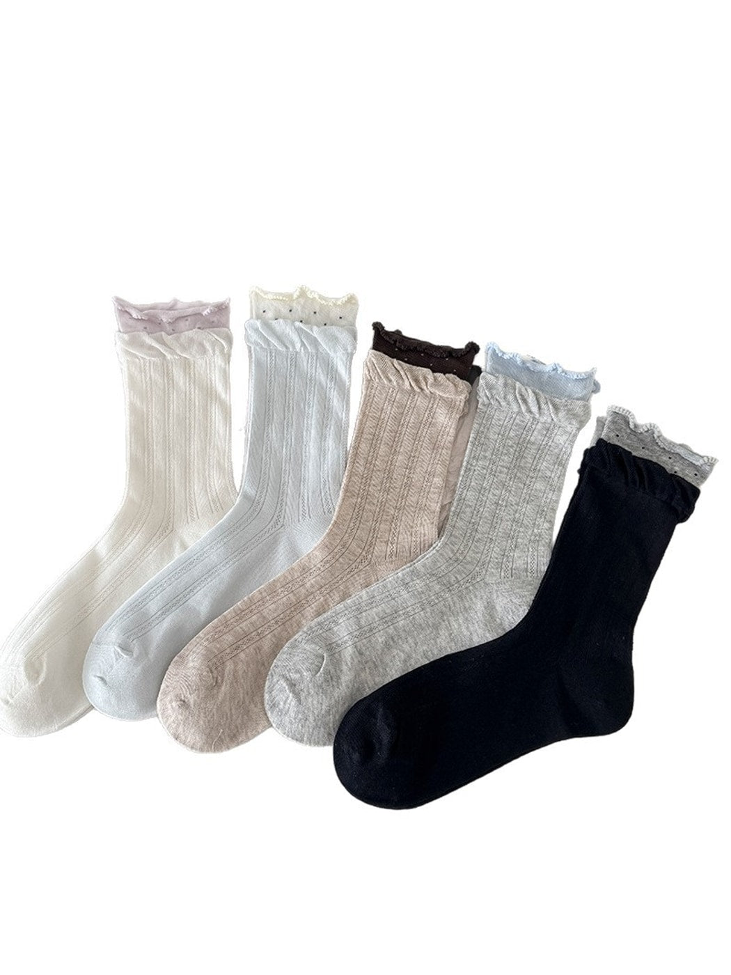 Rufia - Ruffle Cuff Two-toned Crew Socks