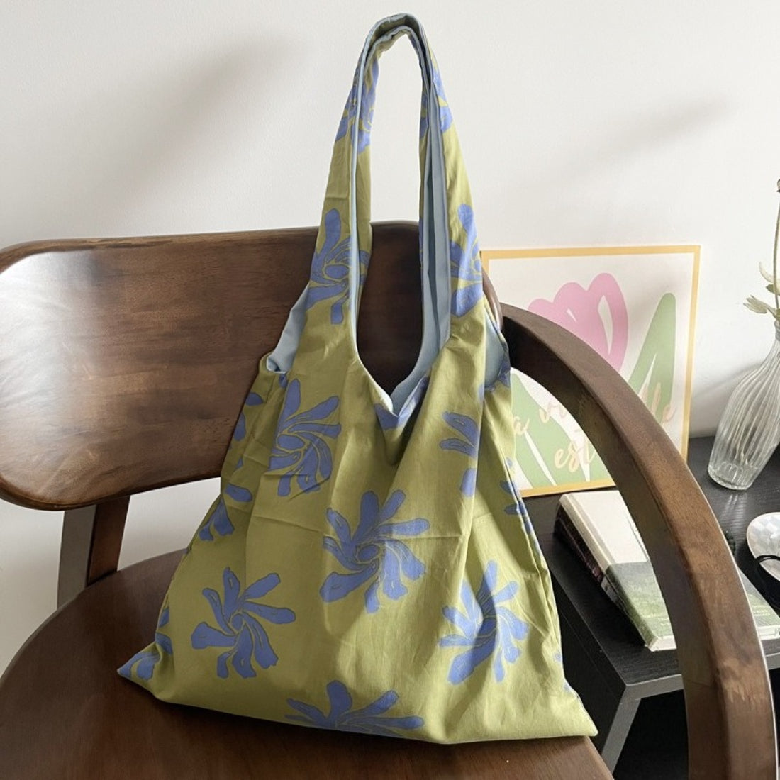 Bold floral everyday tote bag detail view