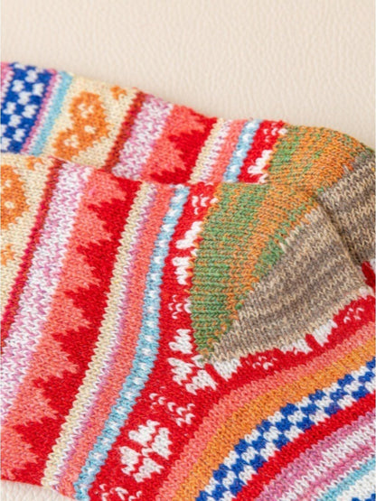 Rufia - Retro Color-Block Thick Warm Winter Socks - 5 Pairs/Pack
