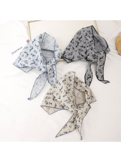 Scarvii - Floral Striped Print Triangle Bandana