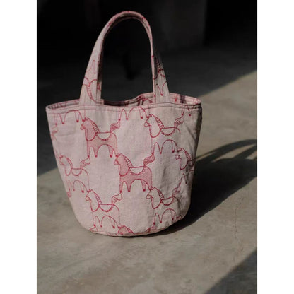 Side view of the Cosbai tote bag with sketch horse artwork
