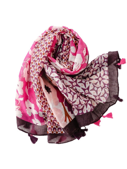 Scarvii - Pink Bohemian Floral Travel Scarf for Women