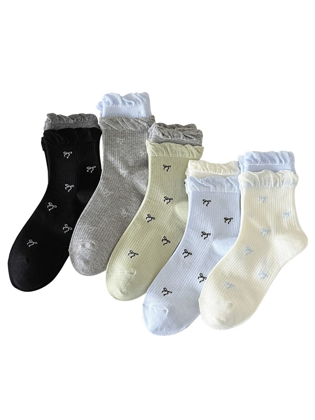 Rufia - Cute Double Cuff Contrast Detail Crew Socks