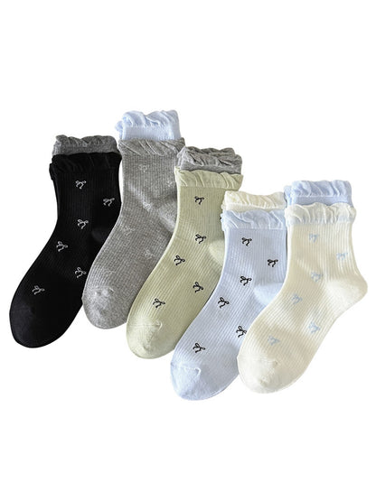 Rufia - Cute Double Cuff Contrast Detail Crew Socks