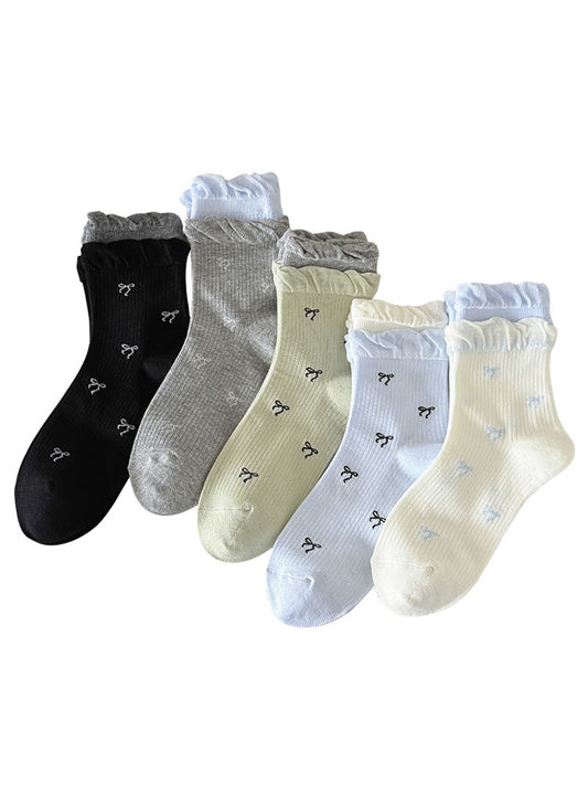 Rufia - Cute Double Cuff Contrast Detail Crew Socks