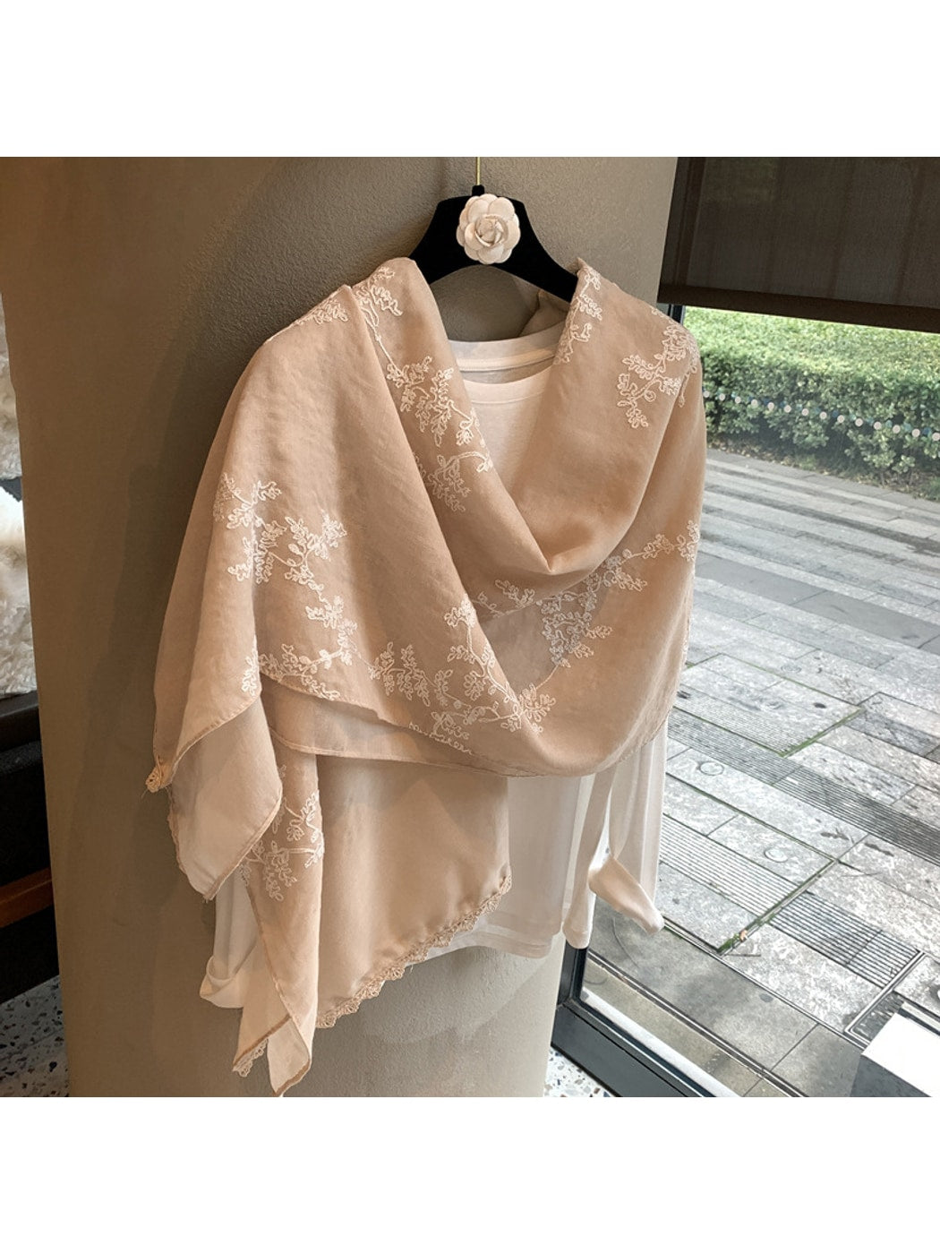 Scarvii - Floral Embroidered Layering Wrap Scarf