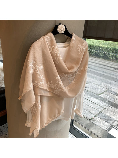 Scarvii - Floral Embroidered Layering Wrap Scarf