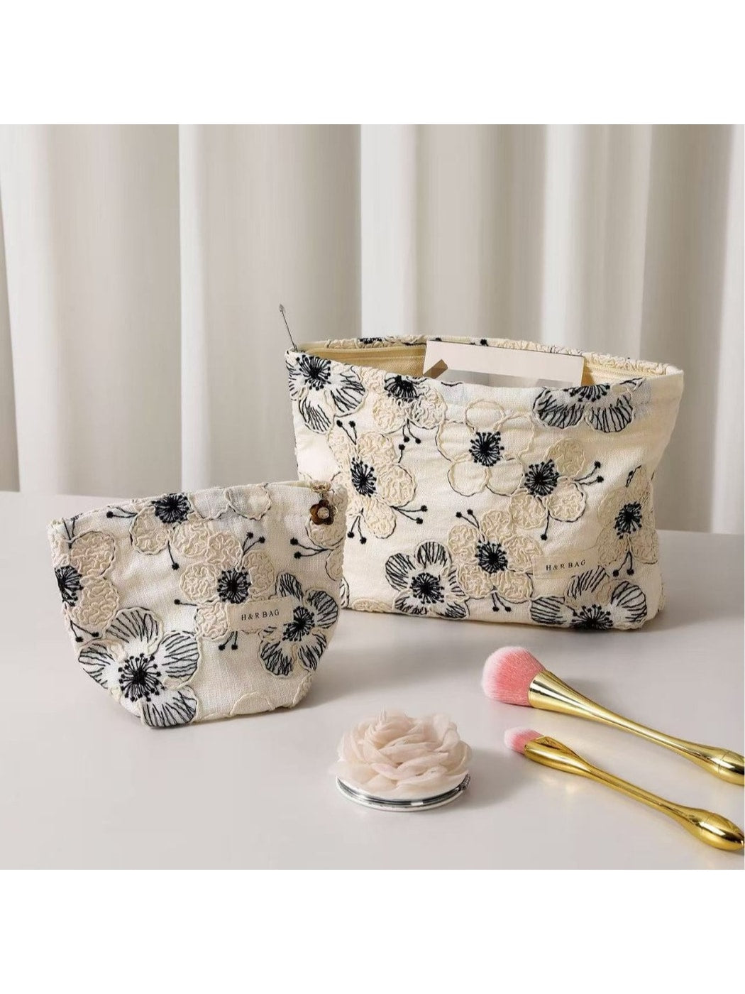 Cosbai - Floral Embroidered Travel Toiletry Bag