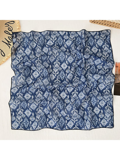 Scarvii - Floral Print Casual Neck Accent Square Scarf