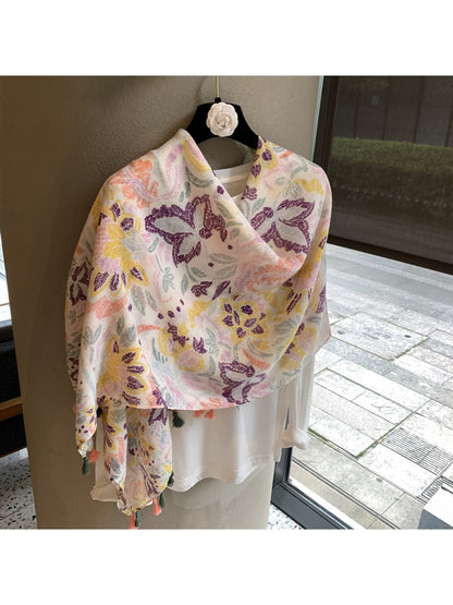 Scarvii - Paisley Print Tassel Trim Shawl Scarf