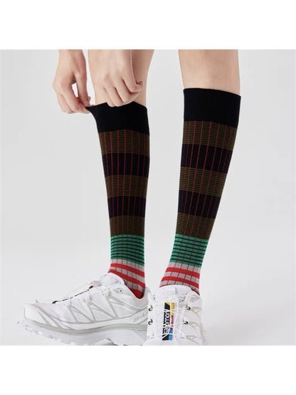 Rufia - Retro Color Block Long Socks for Women
