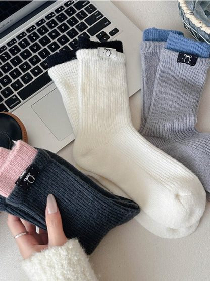 Rufia – Contrast Cuff Winter Socks with Bow Label