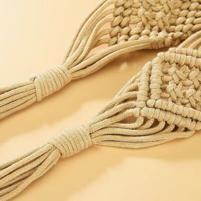 Beco Hollow Knitted Tassel Waist Belt color options including WHITE, KHAKI, BROWN
