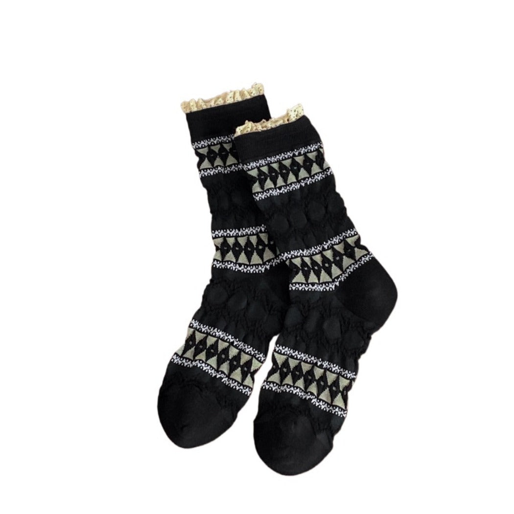 Rufia - Maillard Lace Trim Crew Socks - Elegant & Warm