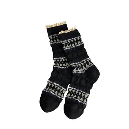 Rufia - Maillard Lace Trim Crew Socks - Elegant & Warm
