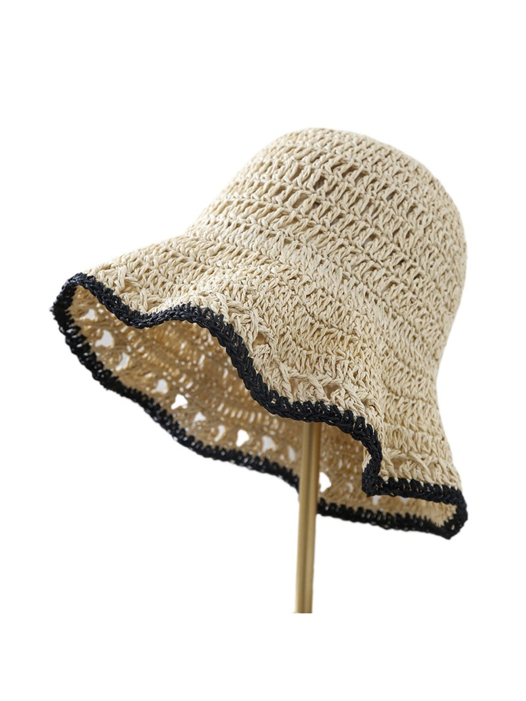 Haila lightweight crochet bucket hat worn on a mannequin head