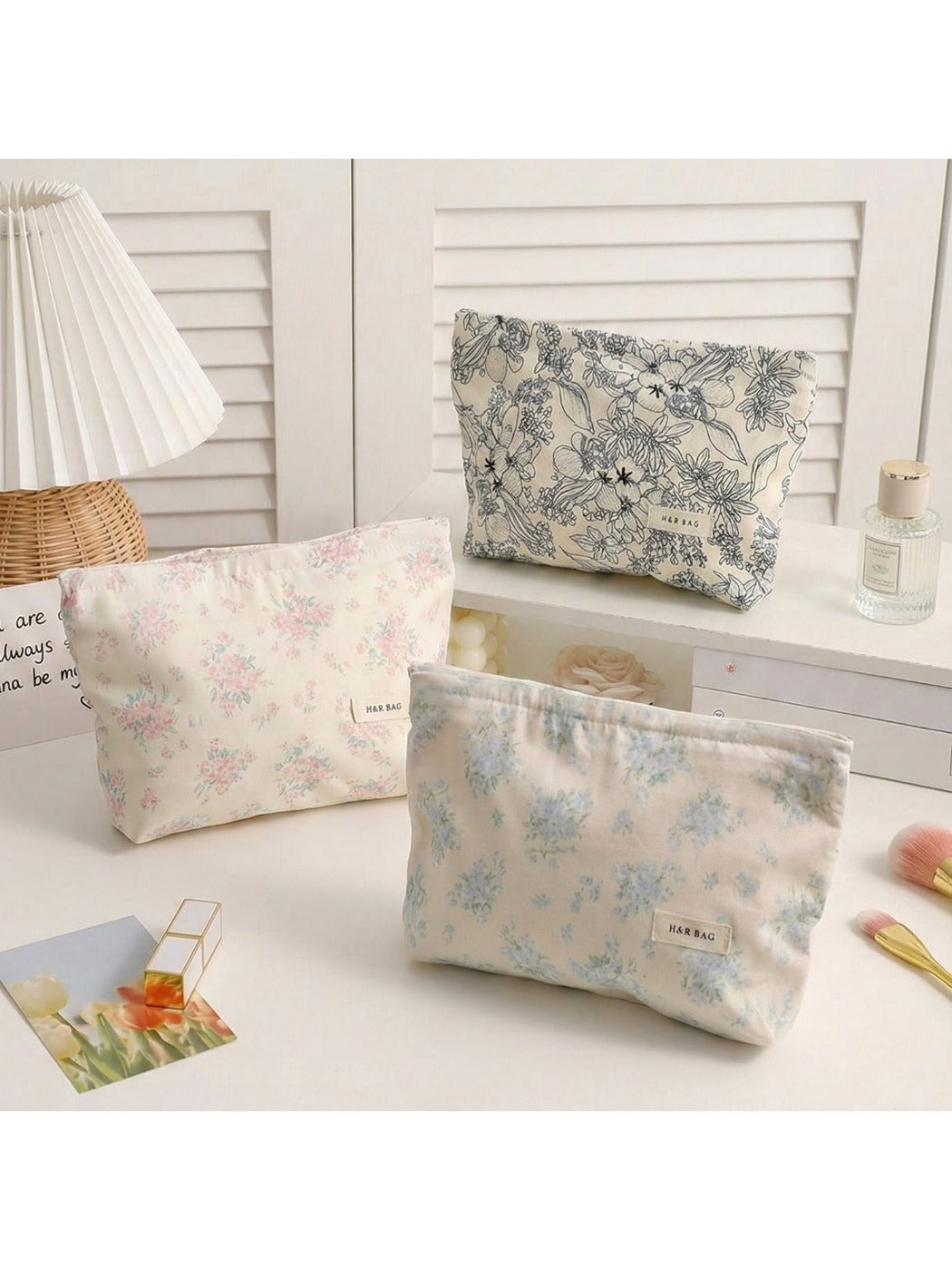 Cosbai lightweight floral makeup bag with colorful flower pattern on white background
