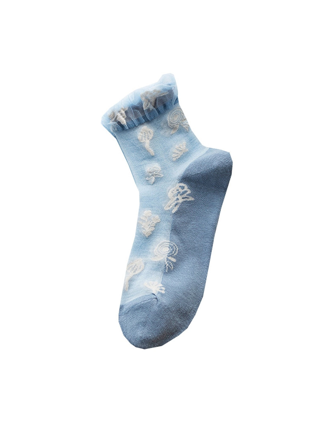 Rufia - Ruffle Cuff Floral Crew Socks