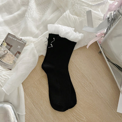 Rufia - Sheer Mesh Panel Socks with Bow Detail