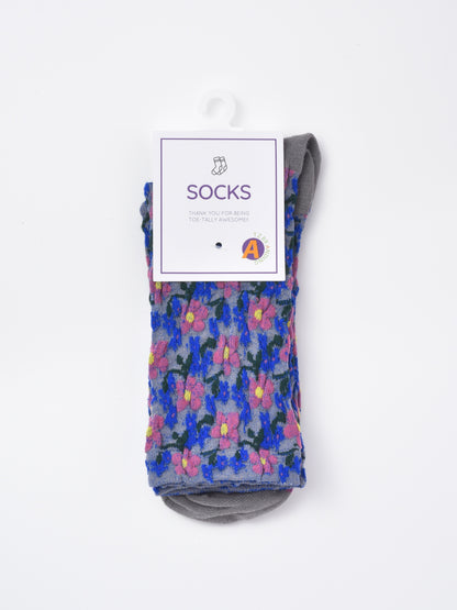 Rufia - Embossed Tiny Floral Pattern Mid-Calf Socks