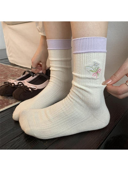 Rufia - Bouquet Embroidered Casual Crew Socks