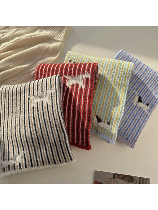 Scarvii - Striped Knit Scarf With Sheep
