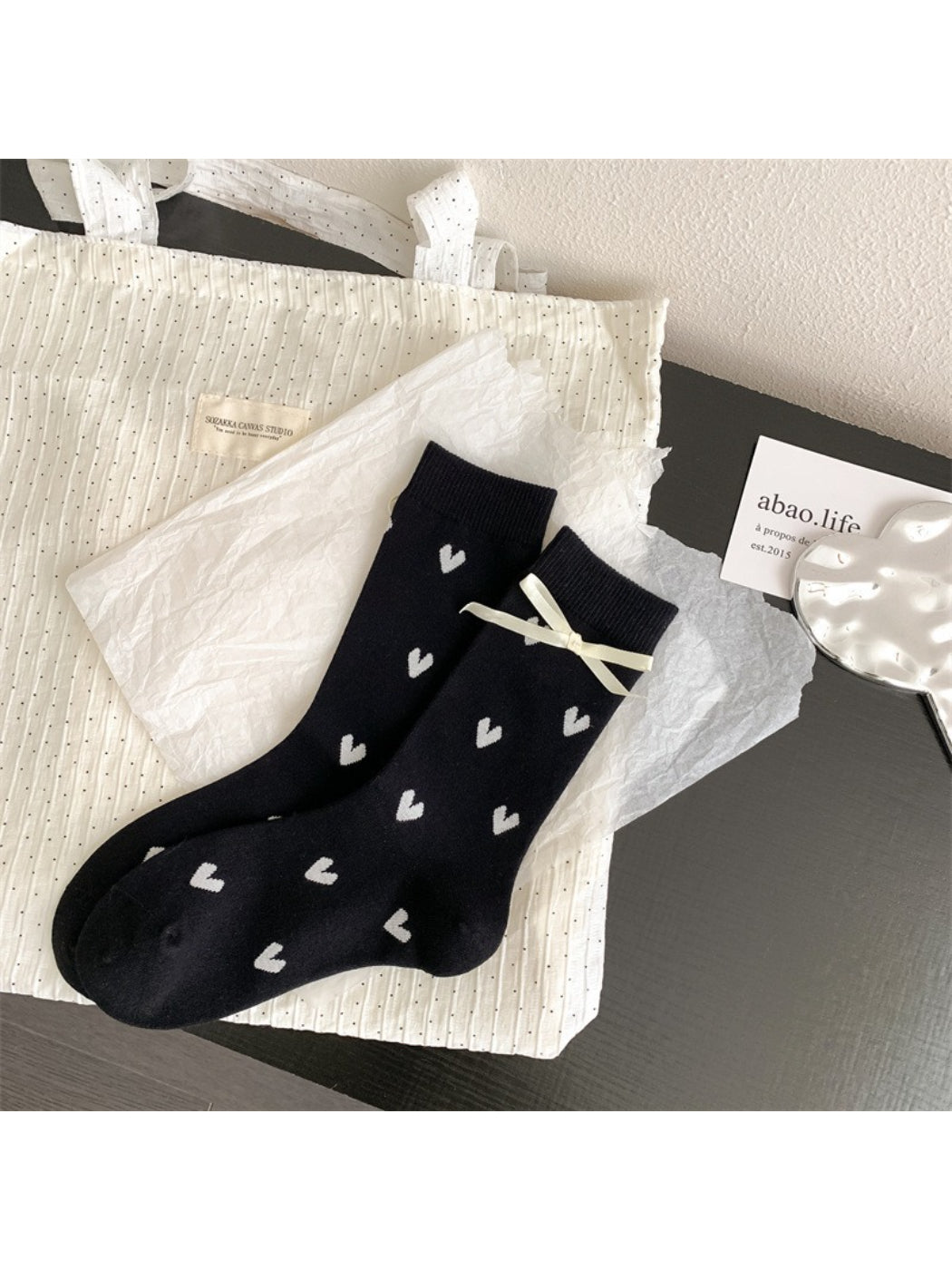 Rufia - Classic Heart Print Crew Socks