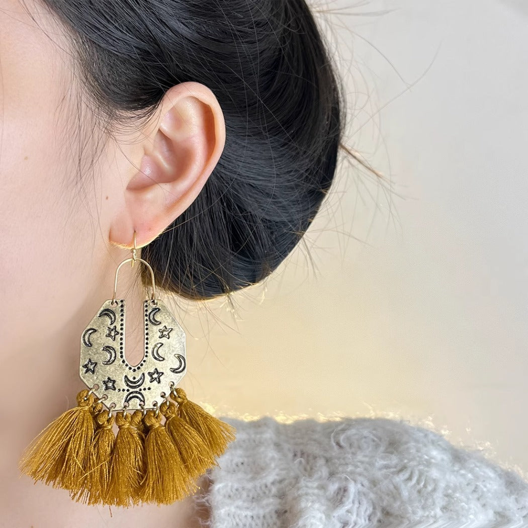 Earwish - Vintage Boho Fringe Earrings with Distressed Metal