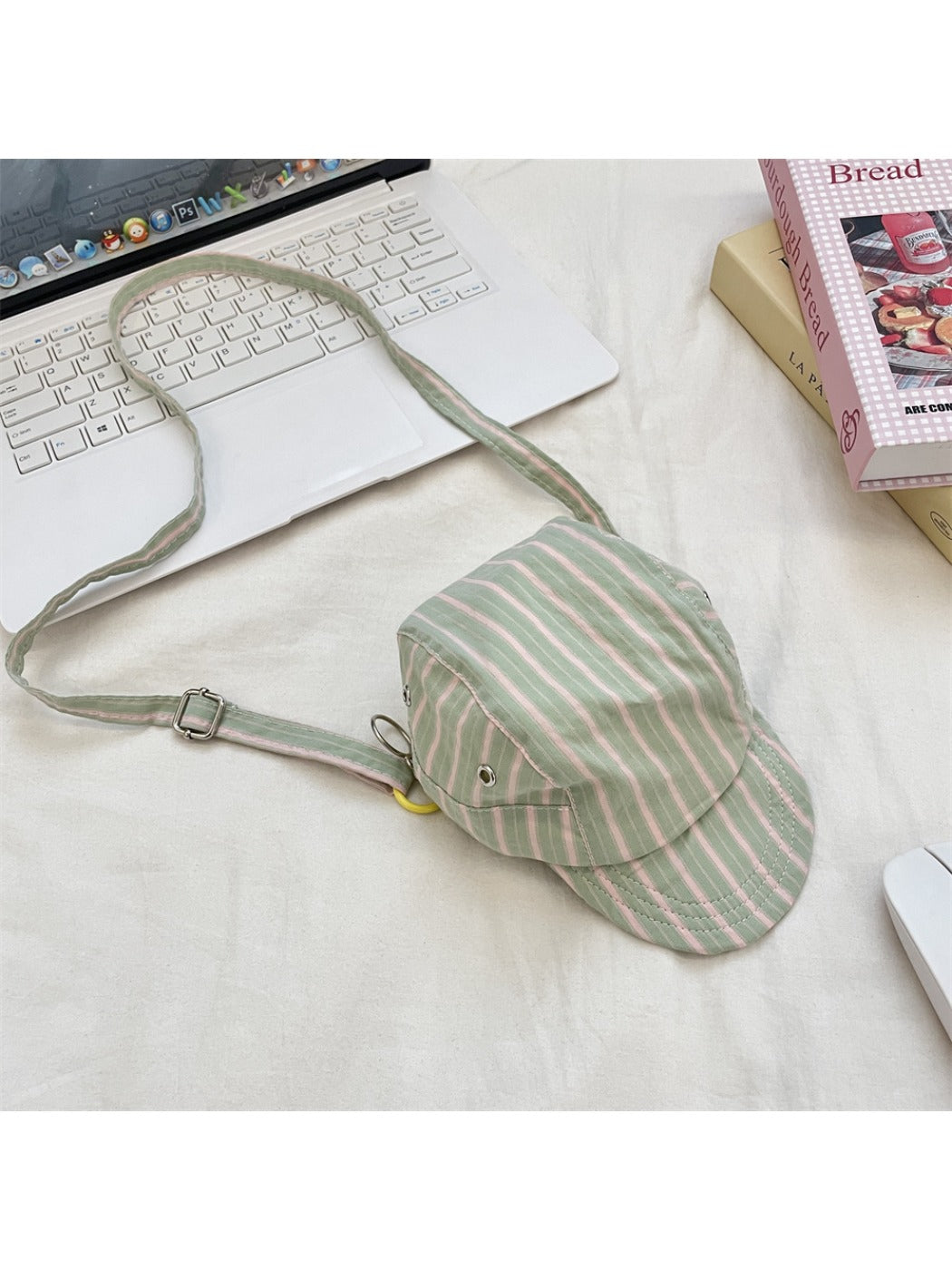 Cosbai – Retro Stripe Hat-Shaped Crossbody Bag