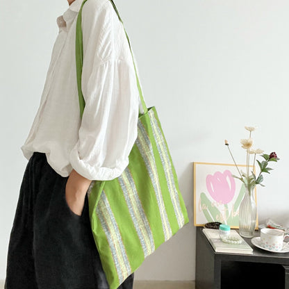 Cosbai casual tote bag with blue and white stripes and shoulder straps