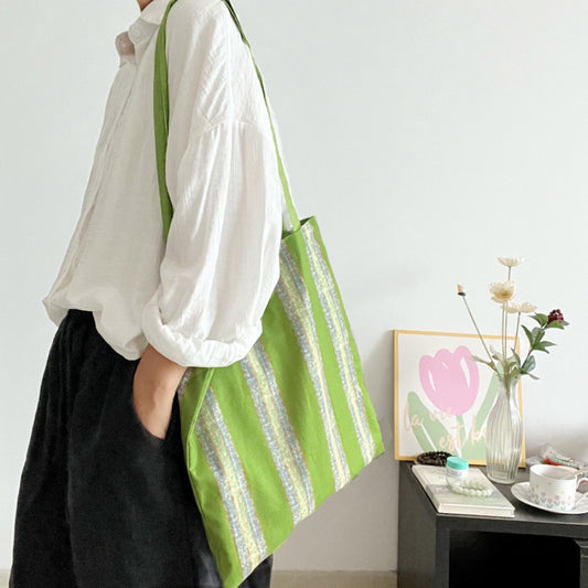 Cosbai casual tote bag with blue and white stripes and shoulder straps