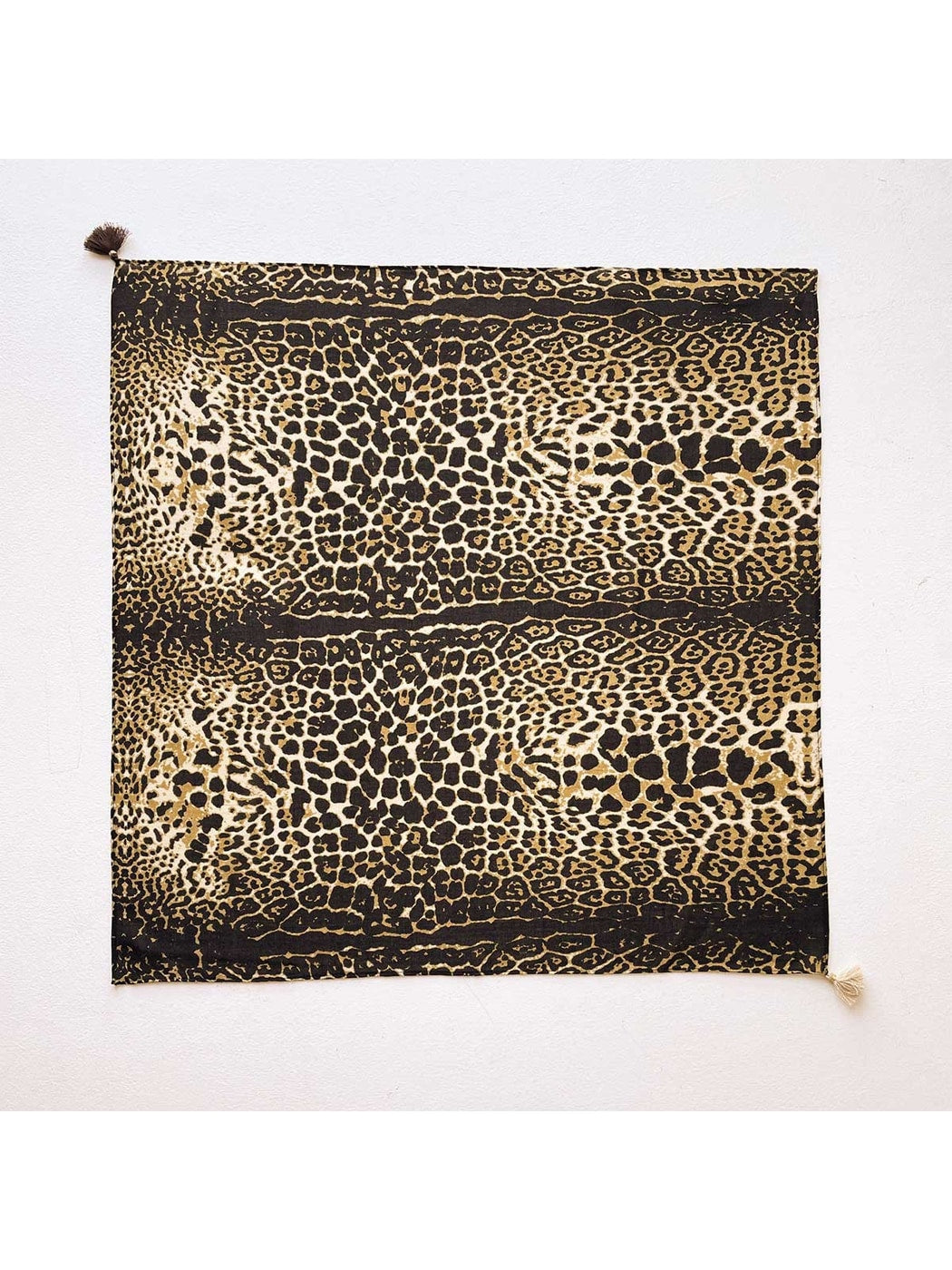 Scarvii - Leopard Print Tassel Trim Square Scarf