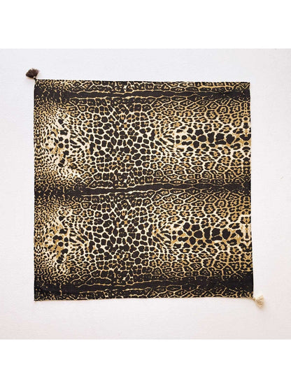 Scarvii - Leopard Print Tassel Trim Square Scarf