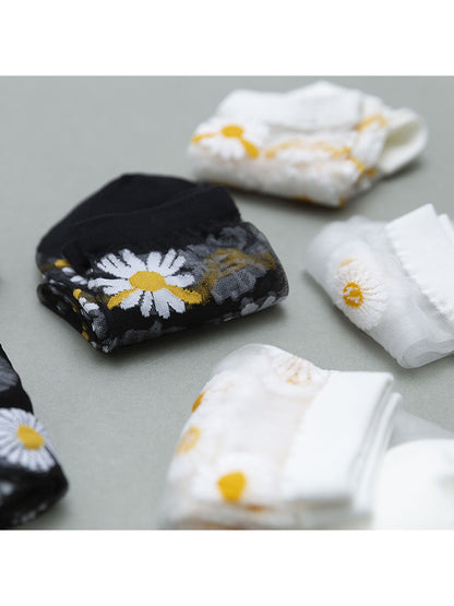 Rufia - Sheer Daisy Pattern Mesh Crew Socks