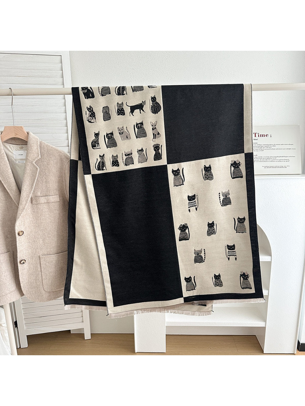 Scarvii - Block Panel Cat Motif Scarf