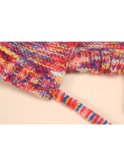 Haila - Rainbow Striped Knitted Beanie with Earflaps
